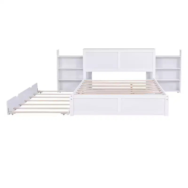 Storage Platform Bed with Pull Out Shelves and Twin Size Trundle Bed-ModernLuxe