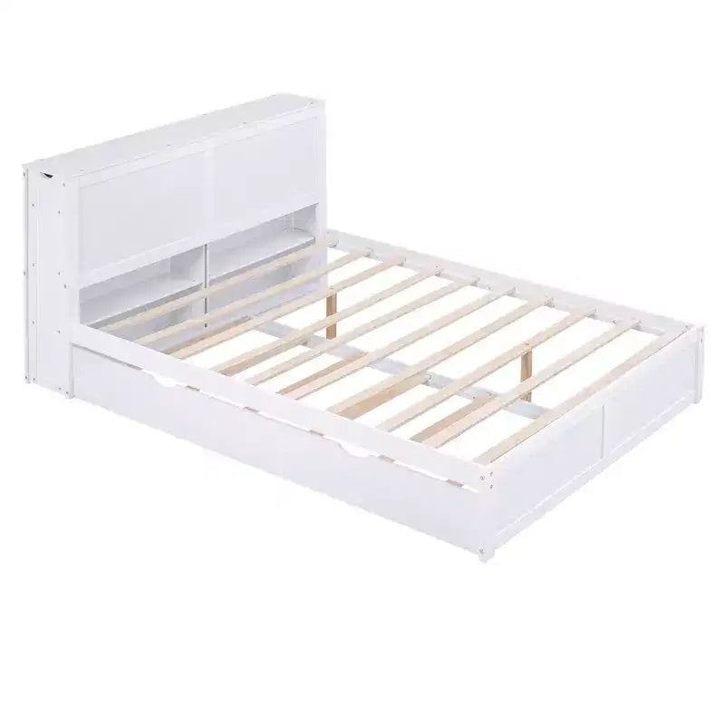 Storage Platform Bed with Pull Out Shelves and Twin Size Trundle Bed-ModernLuxe