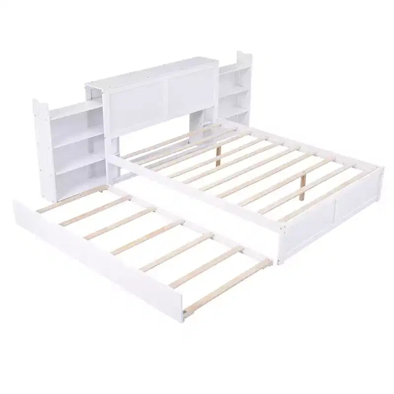 Storage Platform Bed with Pull Out Shelves and Twin Size Trundle Bed-ModernLuxe