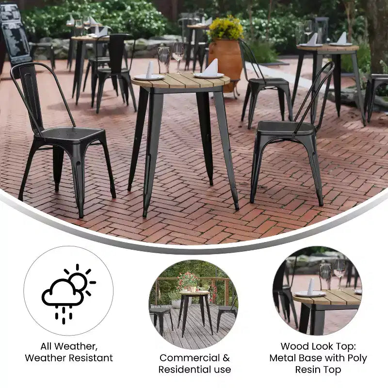 Table à manger Merrick Lane intérieure/extérieure, plateau rond en polyrésine toutes saisons de 23,75 po avec base en acier