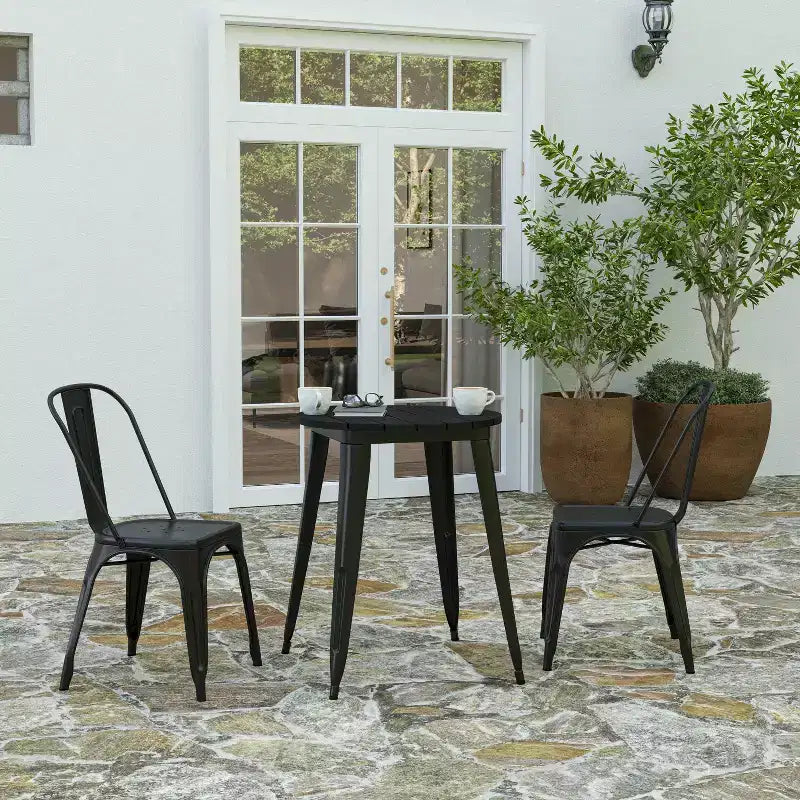 Table à manger Merrick Lane intérieure/extérieure, plateau rond en polyrésine toutes saisons de 23,75 po avec base en acier
