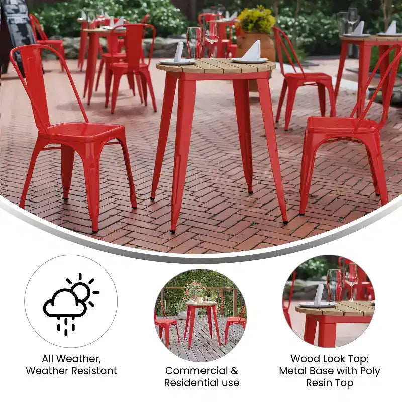 Table à manger Merrick Lane intérieure/extérieure, plateau rond en polyrésine toutes saisons de 23,75 po avec base en acier