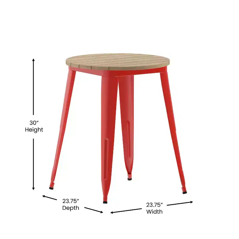 Table à manger Merrick Lane intérieure/extérieure, plateau rond en polyrésine toutes saisons de 23,75 po avec base en acier