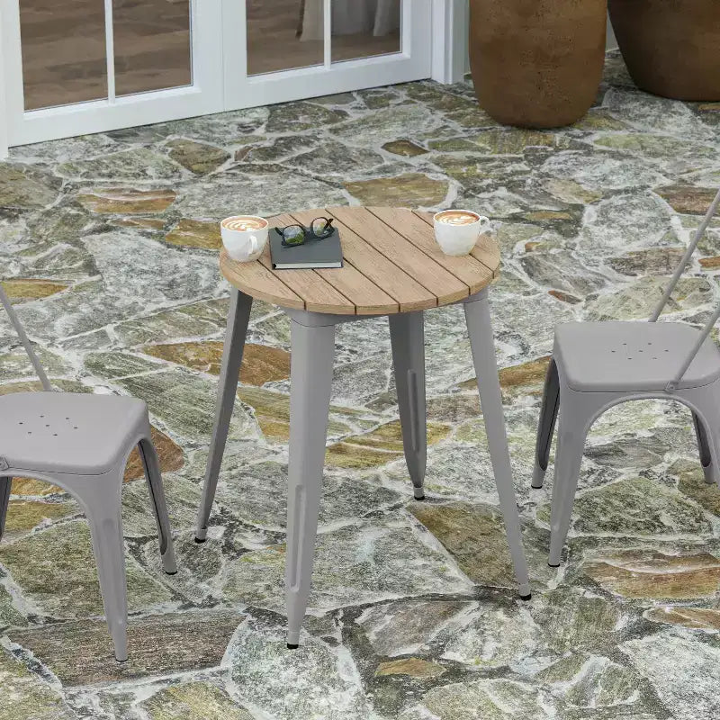 Table à manger Merrick Lane intérieure/extérieure, plateau rond en polyrésine toutes saisons de 23,75 po avec base en acier