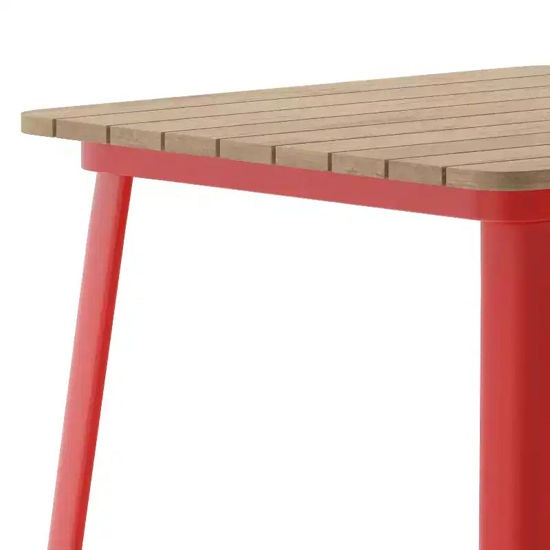 Table de bar intérieure/extérieure Emma et Oliver, plateau carré de 31,5 po en résine polymère tout temps avec base en acier