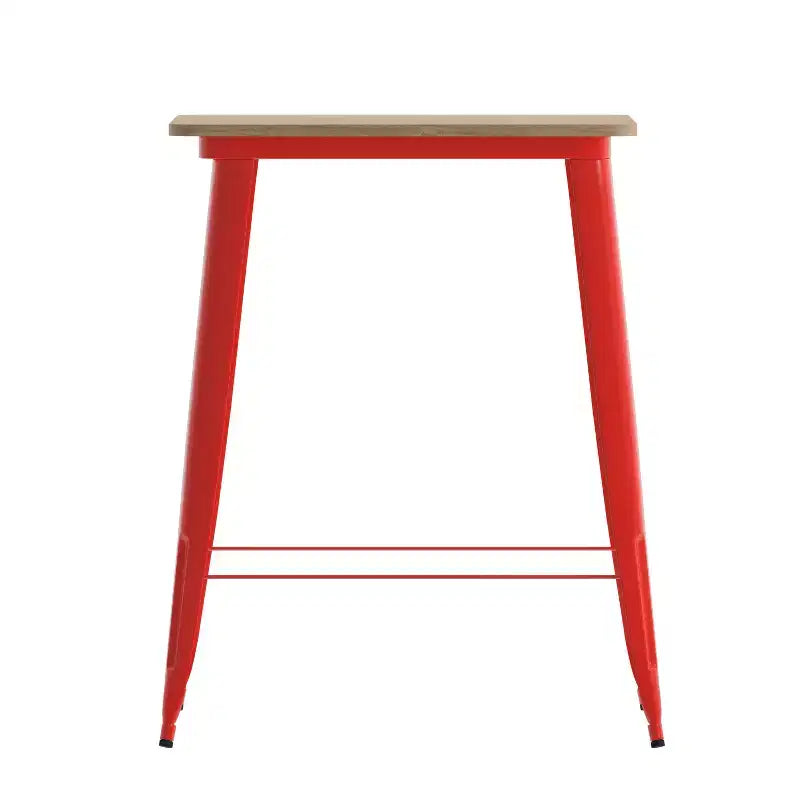 Table de bar intérieure/extérieure Emma et Oliver, plateau carré de 31,5 po en résine polymère tout temps avec base en acier
