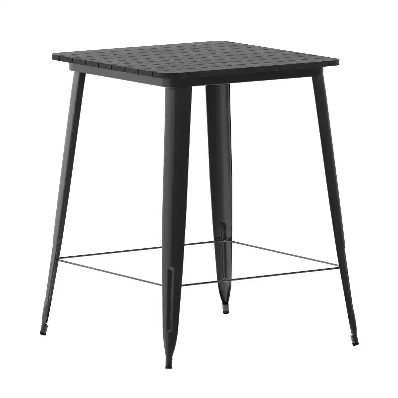Table de bar intérieure/extérieure Emma et Oliver, plateau carré de 31,5 po en résine polymère tout temps avec base en acier