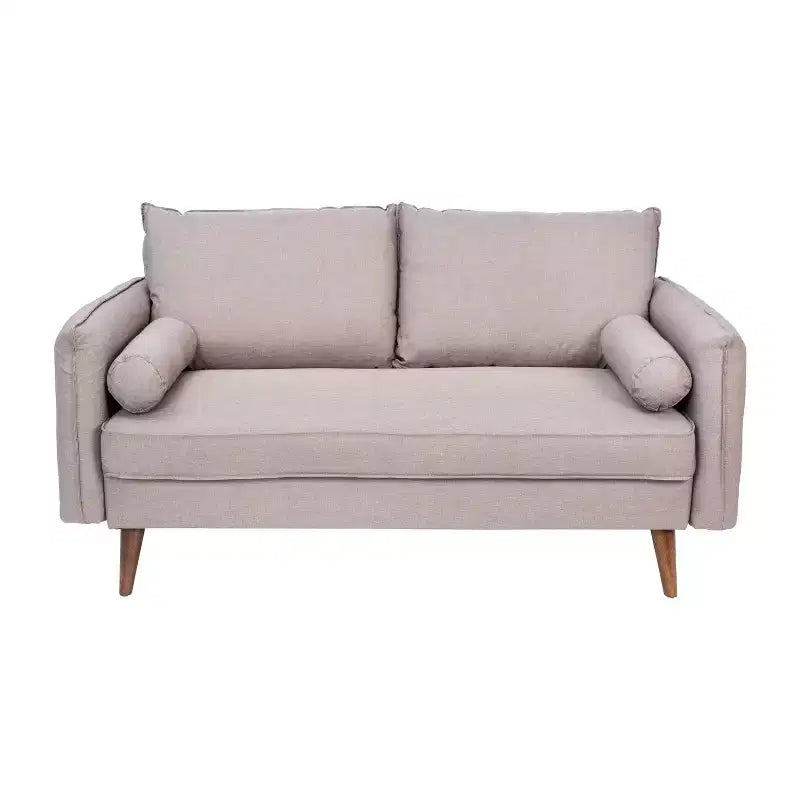 Emma and Oliver Upholstered Mid-Century Modern Pocket Spring Loveseat with Wooden Legs and Removable Back Cushions