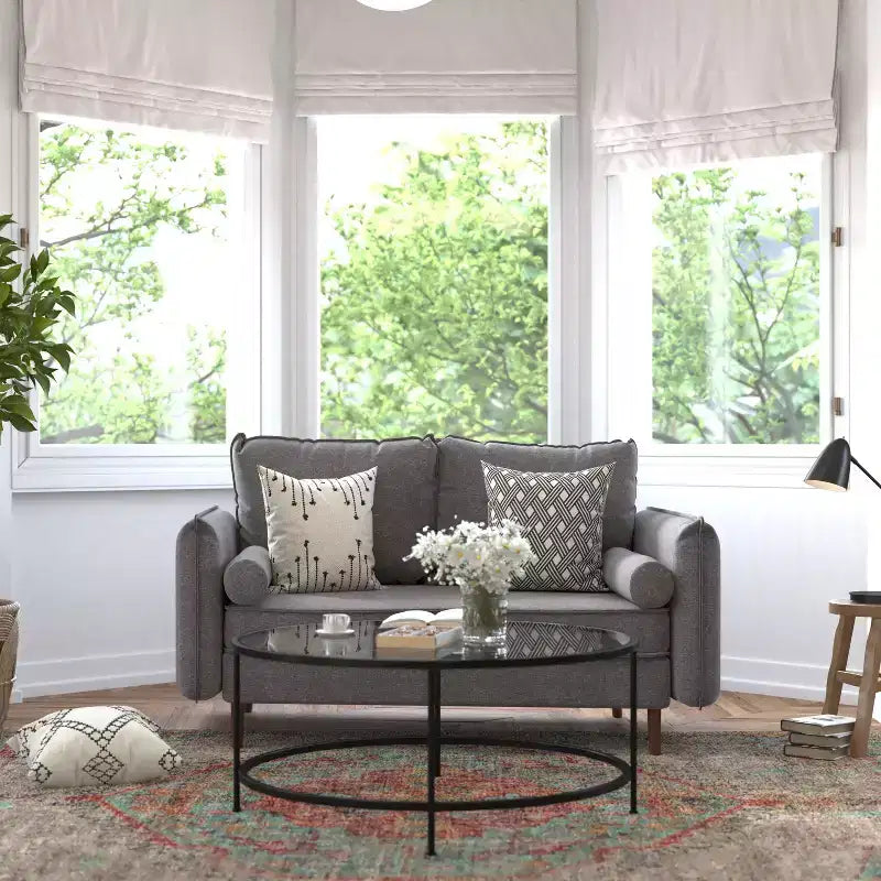 Emma and Oliver Upholstered Mid-Century Modern Pocket Spring Loveseat with Wooden Legs and Removable Back Cushions
