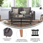 Emma and Oliver Upholstered Mid-Century Modern Pocket Spring Loveseat with Wooden Legs and Removable Back Cushions