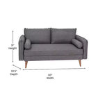 Emma and Oliver Upholstered Mid-Century Modern Pocket Spring Loveseat with Wooden Legs and Removable Back Cushions