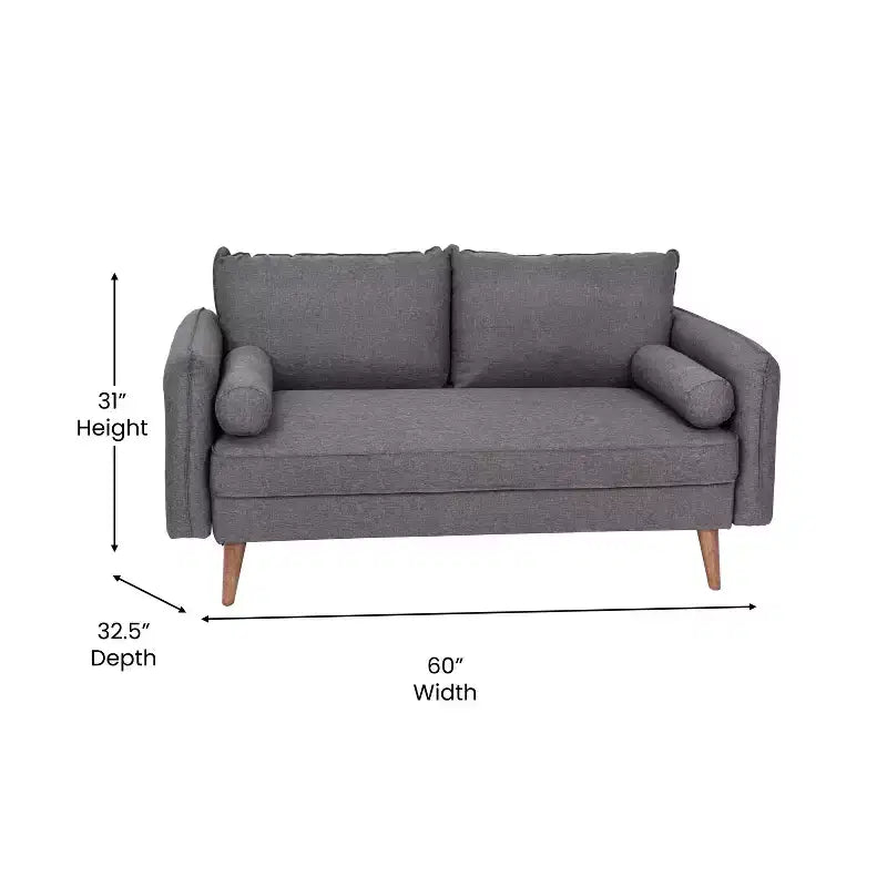 Emma and Oliver Upholstered Mid-Century Modern Pocket Spring Loveseat with Wooden Legs and Removable Back Cushions