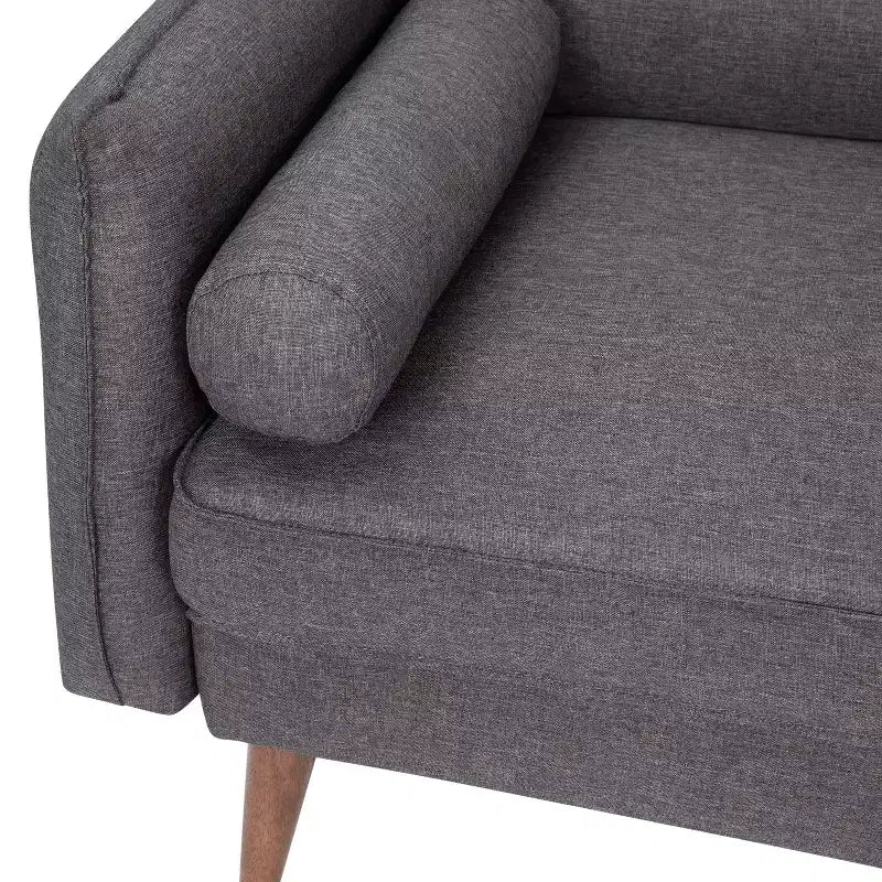 Emma and Oliver Upholstered Mid-Century Modern Pocket Spring Loveseat with Wooden Legs and Removable Back Cushions