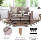 Emma and Oliver Upholstered Mid-Century Modern Pocket Spring Loveseat with Wooden Legs and Removable Back Cushions