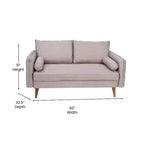 Emma and Oliver Upholstered Mid-Century Modern Pocket Spring Loveseat with Wooden Legs and Removable Back Cushions