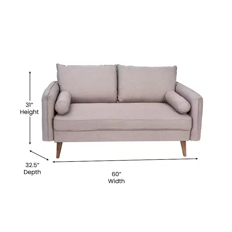 Emma and Oliver Upholstered Mid-Century Modern Pocket Spring Loveseat with Wooden Legs and Removable Back Cushions