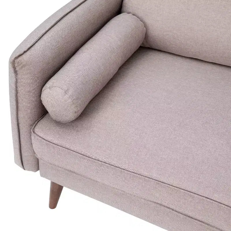 Emma and Oliver Upholstered Mid-Century Modern Pocket Spring Loveseat with Wooden Legs and Removable Back Cushions