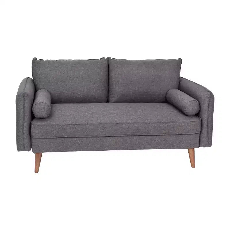 Emma and Oliver Upholstered Mid-Century Modern Pocket Spring Loveseat with Wooden Legs and Removable Back Cushions