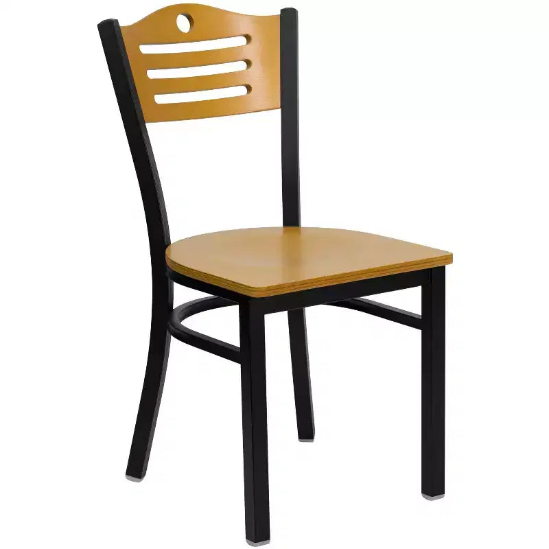 Chaise de restaurant en métal à dossier en lattes Emma et Oliver (lot de 2)