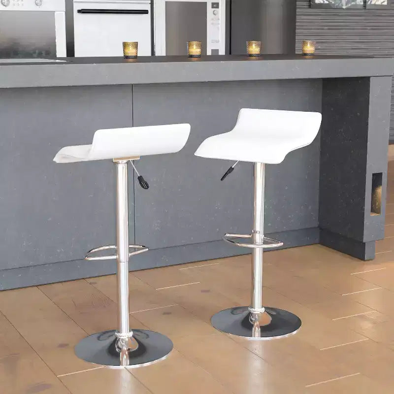 Emma and Oliver 2 Pack Contemporary Vinyl Adjustable Height Barstool with Solid Wave Seat and Chrome Base