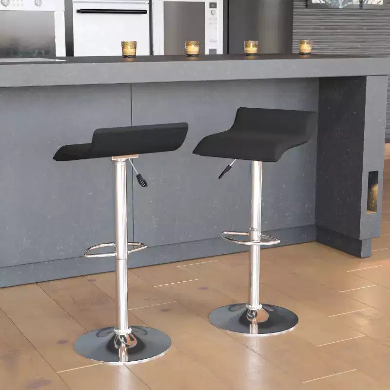 Emma and Oliver 2 Pack Contemporary Vinyl Adjustable Height Barstool with Solid Wave Seat and Chrome Base