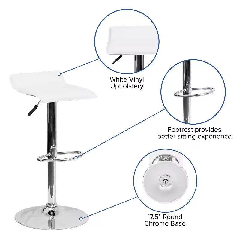 Emma and Oliver 2 Pack Contemporary Vinyl Adjustable Height Barstool with Solid Wave Seat and Chrome Base