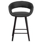 Emma and Oliver 2 Pk. 24'' High Contemporary Vinyl Counter Height Stool with Cappuccino Wood Frame