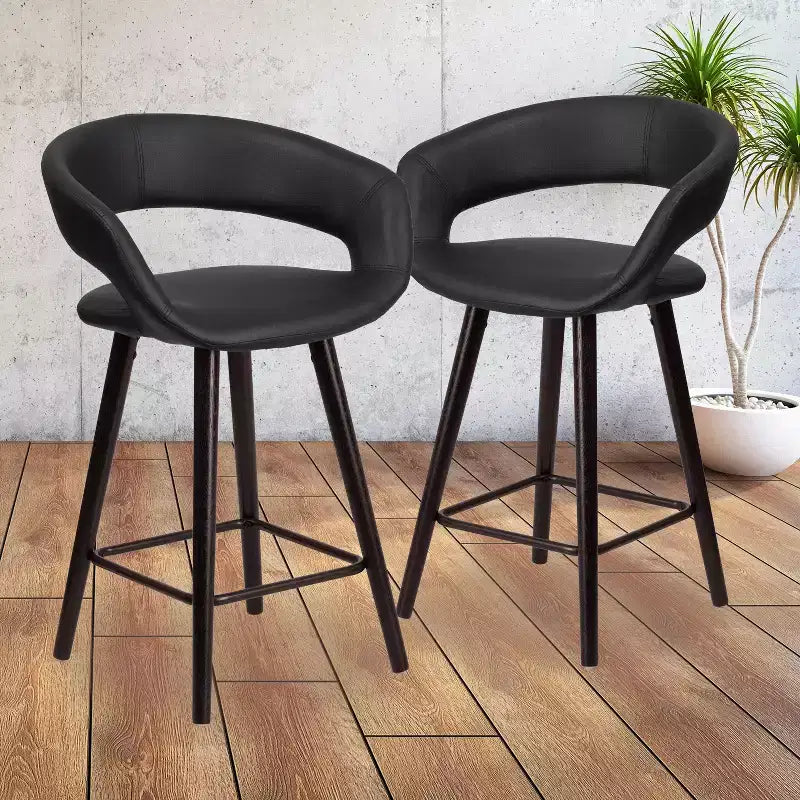 Emma and Oliver 2 Pk. 24'' High Contemporary Vinyl Counter Height Stool with Cappuccino Wood Frame