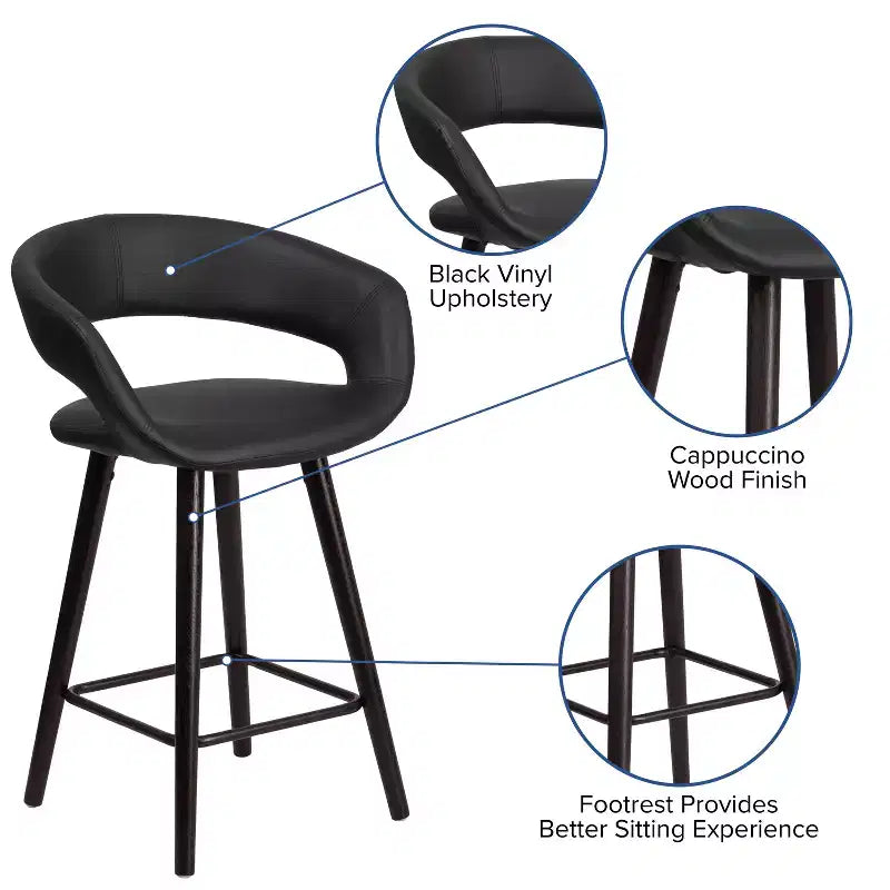 Emma and Oliver 2 Pk. 24'' High Contemporary Vinyl Counter Height Stool with Cappuccino Wood Frame