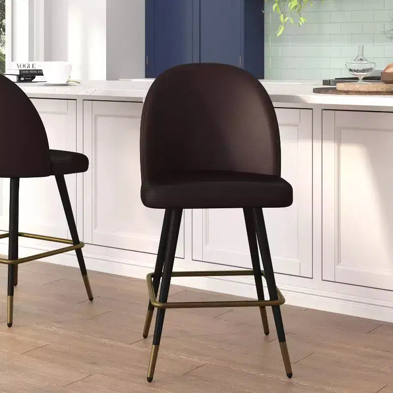 Emma and Oliver Modern Upholstered Dining Stools with Contoured Backs & Powder Coated Steel Legs with Floor Glides - Set of 2