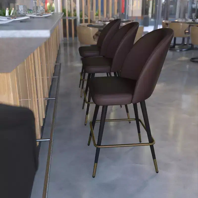 Emma and Oliver Modern Upholstered Dining Stools with Contoured Backs & Powder Coated Steel Legs with Floor Glides - Set of 2