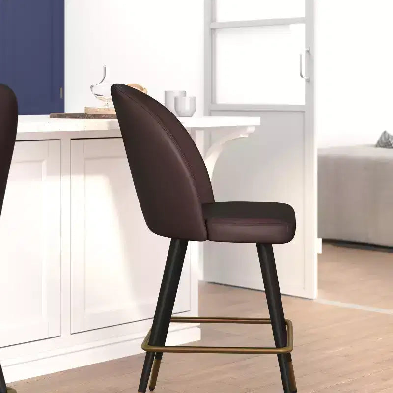 Emma and Oliver Modern Upholstered Dining Stools with Contoured Backs & Powder Coated Steel Legs with Floor Glides - Set of 2