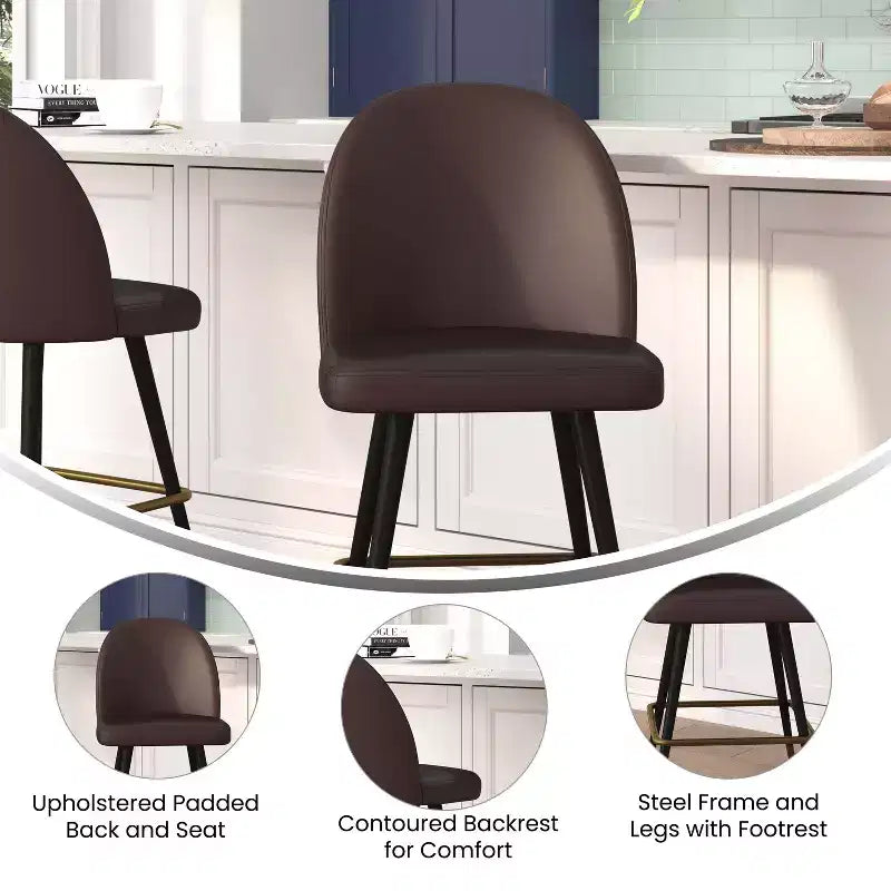 Emma and Oliver Modern Upholstered Dining Stools with Contoured Backs & Powder Coated Steel Legs with Floor Glides - Set of 2