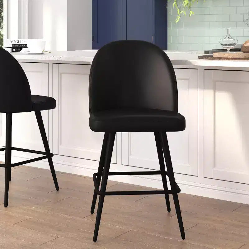 Emma and Oliver Modern Upholstered Dining Stools with Contoured Backs & Powder Coated Steel Legs with Floor Glides - Set of 2