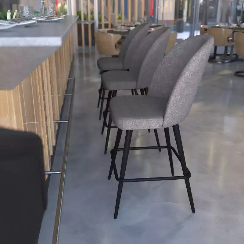 Emma and Oliver Modern Upholstered Dining Stools with Contoured Backs & Powder Coated Steel Legs with Floor Glides - Set of 2