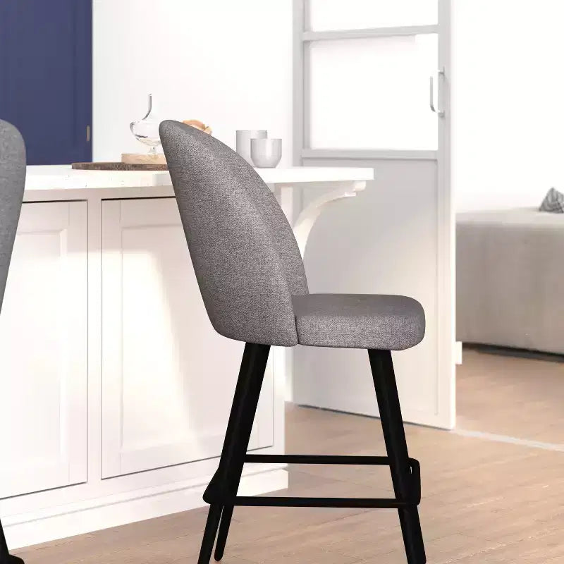 Emma and Oliver Modern Upholstered Dining Stools with Contoured Backs & Powder Coated Steel Legs with Floor Glides - Set of 2