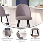 Emma and Oliver Modern Upholstered Dining Stools with Contoured Backs & Powder Coated Steel Legs with Floor Glides - Set of 2