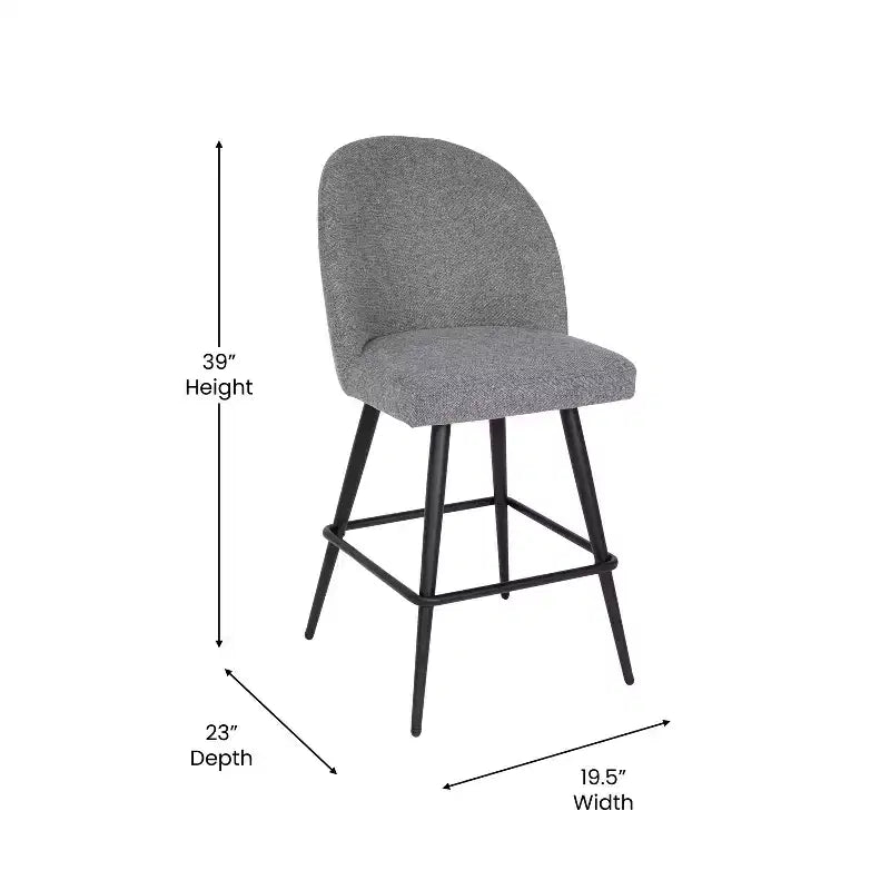 Emma and Oliver Modern Upholstered Dining Stools with Contoured Backs & Powder Coated Steel Legs with Floor Glides - Set of 2
