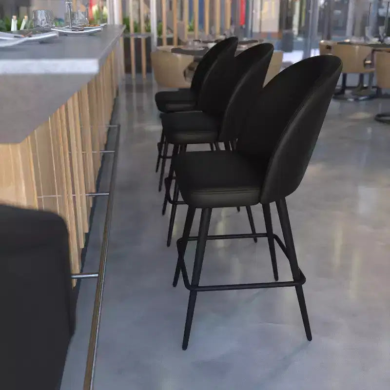 Emma and Oliver Modern Upholstered Dining Stools with Contoured Backs & Powder Coated Steel Legs with Floor Glides - Set of 2