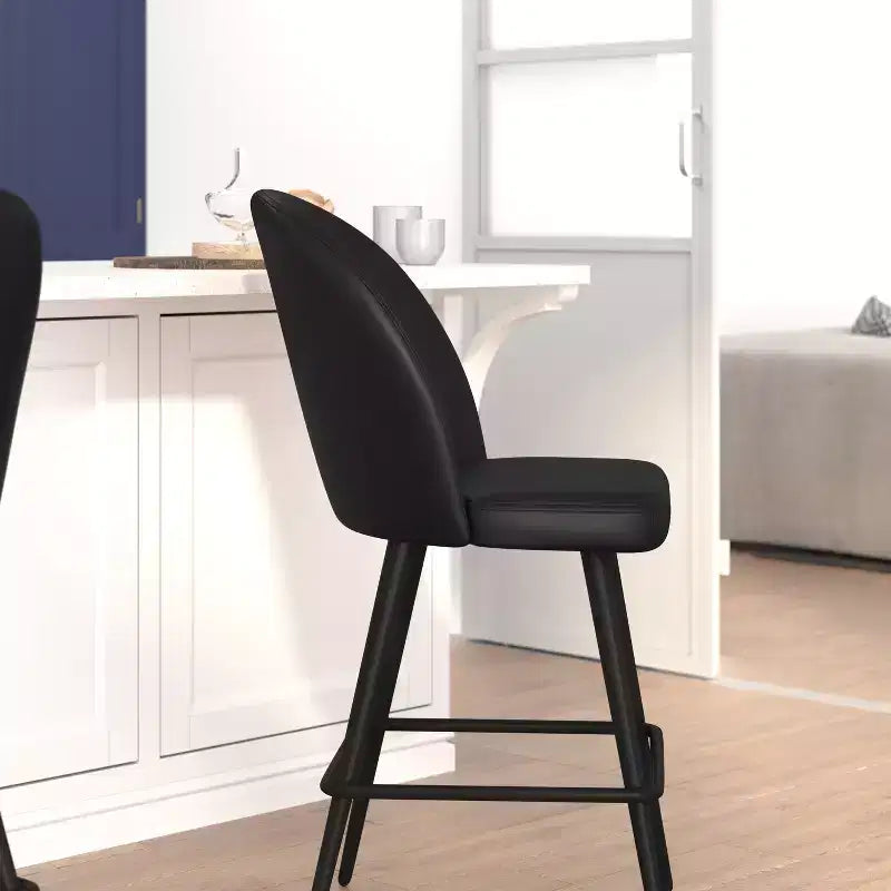 Emma and Oliver Modern Upholstered Dining Stools with Contoured Backs & Powder Coated Steel Legs with Floor Glides - Set of 2