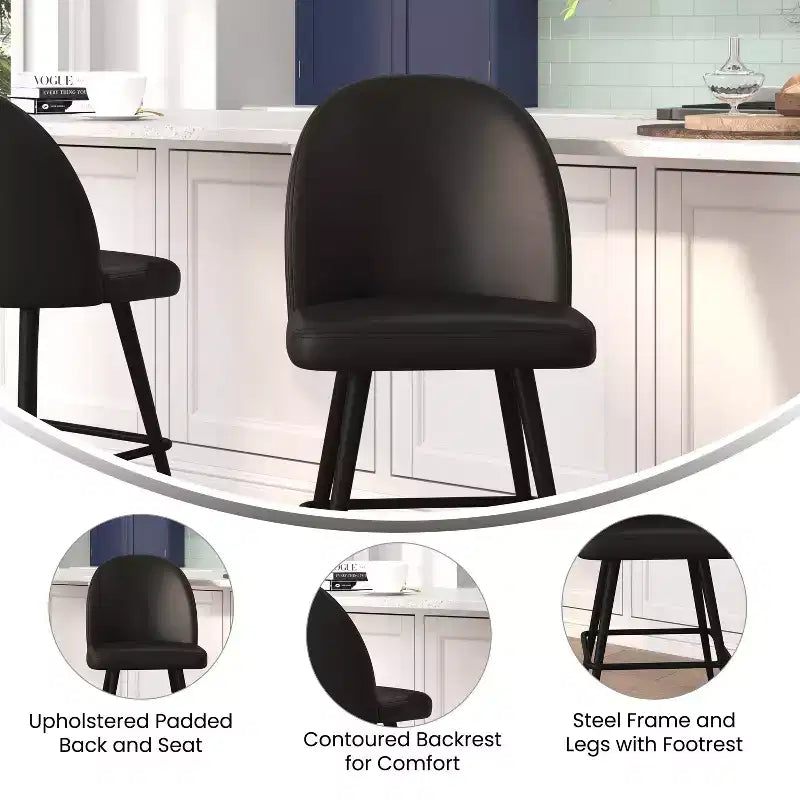 Emma and Oliver Modern Upholstered Dining Stools with Contoured Backs & Powder Coated Steel Legs with Floor Glides - Set of 2