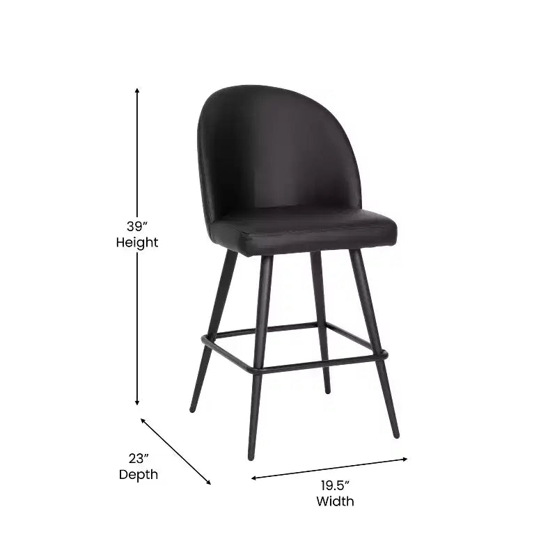Emma and Oliver Modern Upholstered Dining Stools with Contoured Backs & Powder Coated Steel Legs with Floor Glides - Set of 2