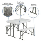 Emma and Oliver Portable Tailgate, Camping or Event Set with White Pop Up Event Canopy Tent with Carry Bag and Folding Table with Benches Set