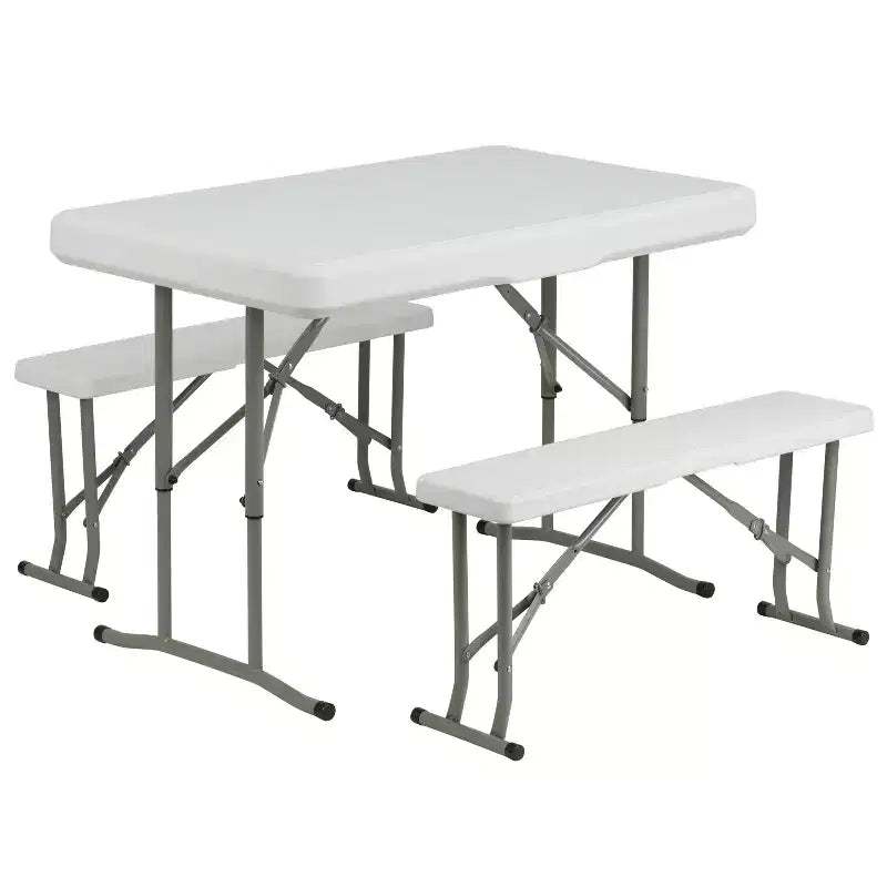 Emma and Oliver Portable Tailgate, Camping or Event Set with White Pop Up Event Canopy Tent with Carry Bag and Folding Table with Benches Set