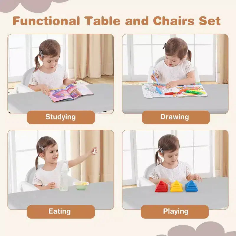Costway 3-Piece Kids Table and Chair Set Toddler Activity Study Desk with Building Blocks