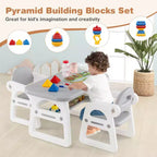 Costway 3-Piece Kids Table and Chair Set Toddler Activity Study Desk with Building Blocks