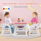 Costway 3-Piece Kids Table and Chair Set Toddler Activity Study Desk with Building Blocks