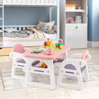 Costway 3-Piece Kids Table and Chair Set Toddler Activity Study Desk with Building Blocks