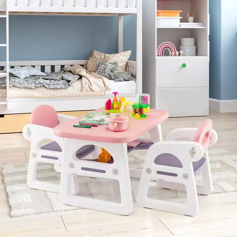 Costway 3-Piece Kids Table and Chair Set Toddler Activity Study Desk with Building Blocks