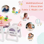Costway 3-Piece Kids Table and Chair Set Toddler Activity Study Desk with Building Blocks